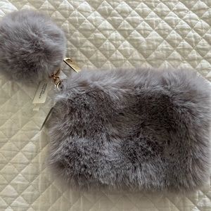 NWT’s faux fur grey keychain with zip pouch
